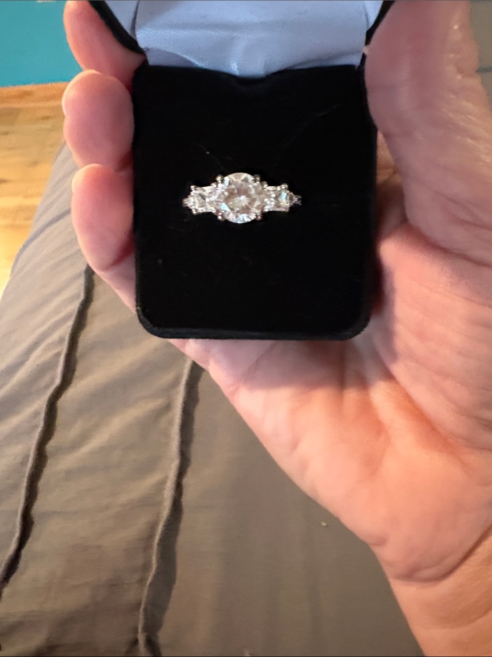 925 S Silver Round Halo Engagement Ring w/ Princess and trillion side stone